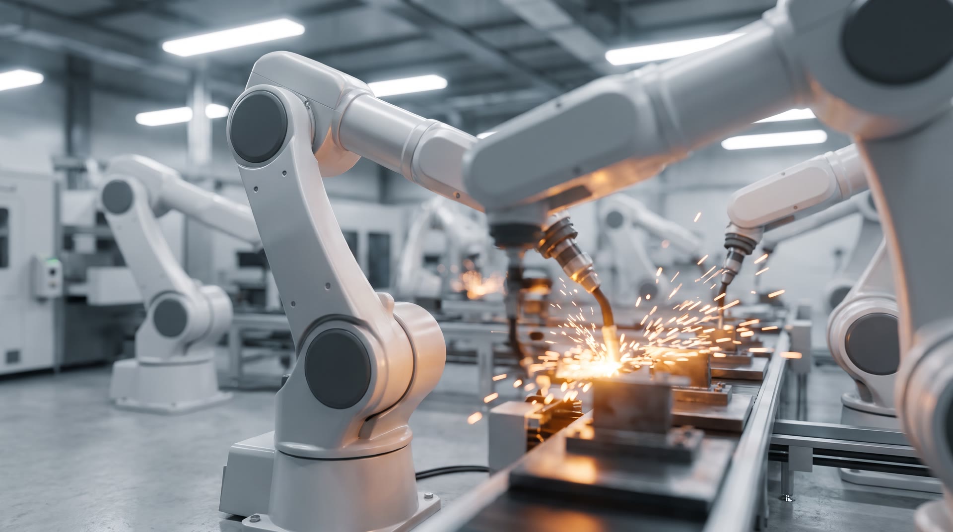 Robotic arms working on a production line